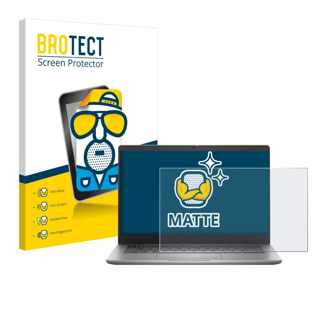 Front side of a product packaging with the brand logo BROTECT. Next to it is the device Dell Latitude 3340 Laptop 13.3