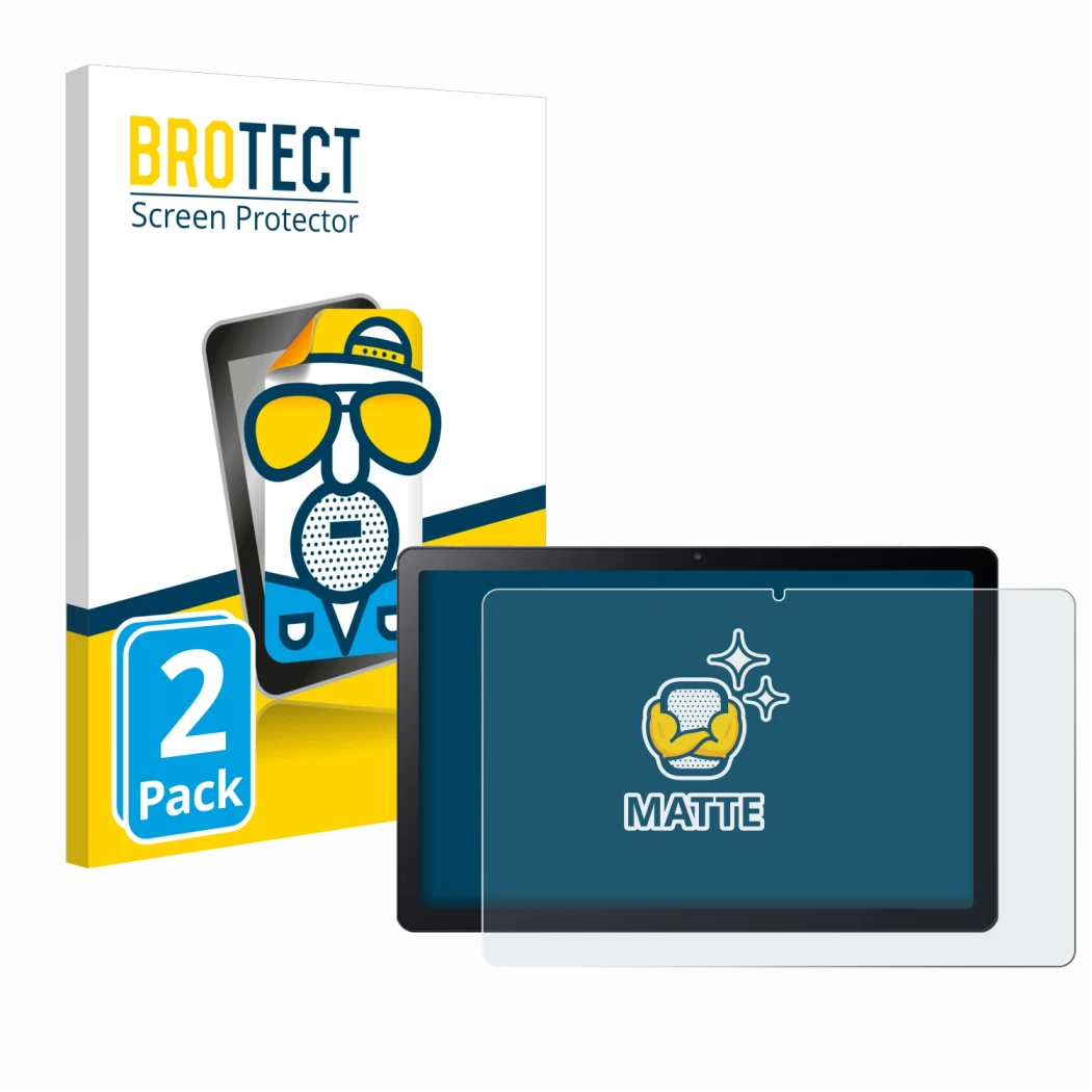 Front side of a product packaging with the brand logo BROTECT. Next to it is the device Acer Iconia Tab P11 shown with the cor