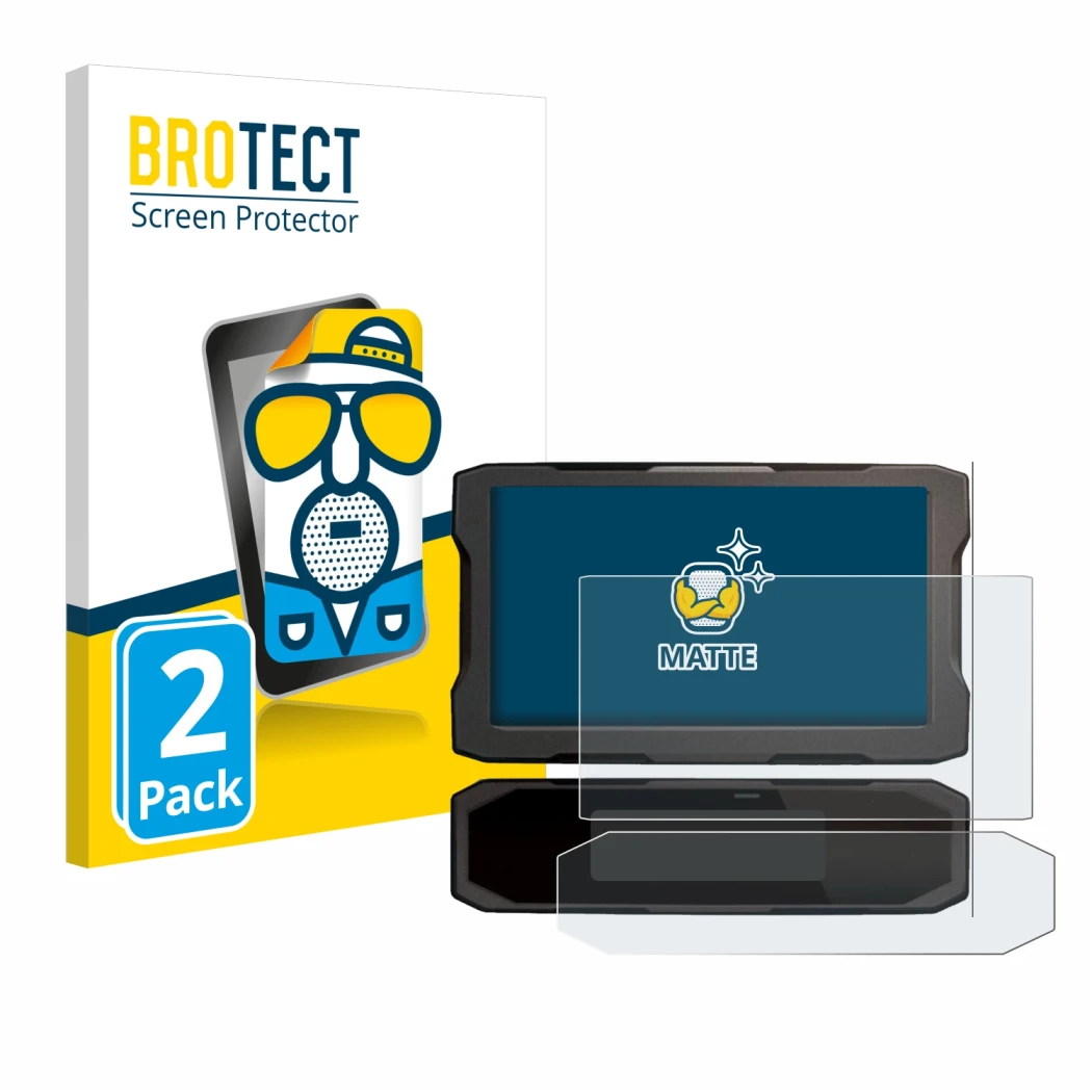 Front side of a product packaging with the brand logo BROTECT. Next to it is the device Honda CRF1100L 2024 Speedometer displa