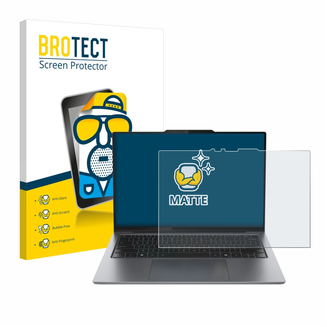 Front side of a product packaging with the brand logo BROTECT. Next to it is the device Lenovo ThinkPad X9 15 Aura Edition 15