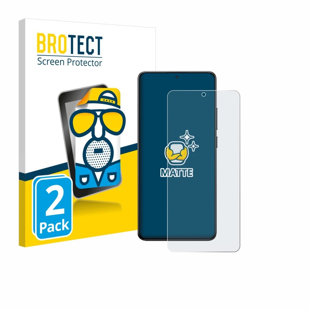 Front side of a product packaging with the brand logo BROTECT. Next to it is the device Xiaomi Poco X7 Pro shown with the corr