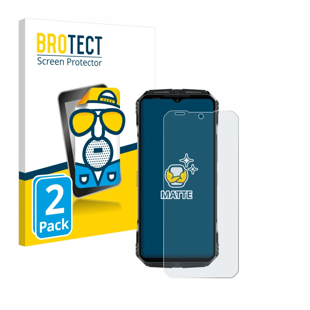 Front side of a product packaging with the brand logo BROTECT. Next to it is the device Doogee S118 Pro shown with the corresp