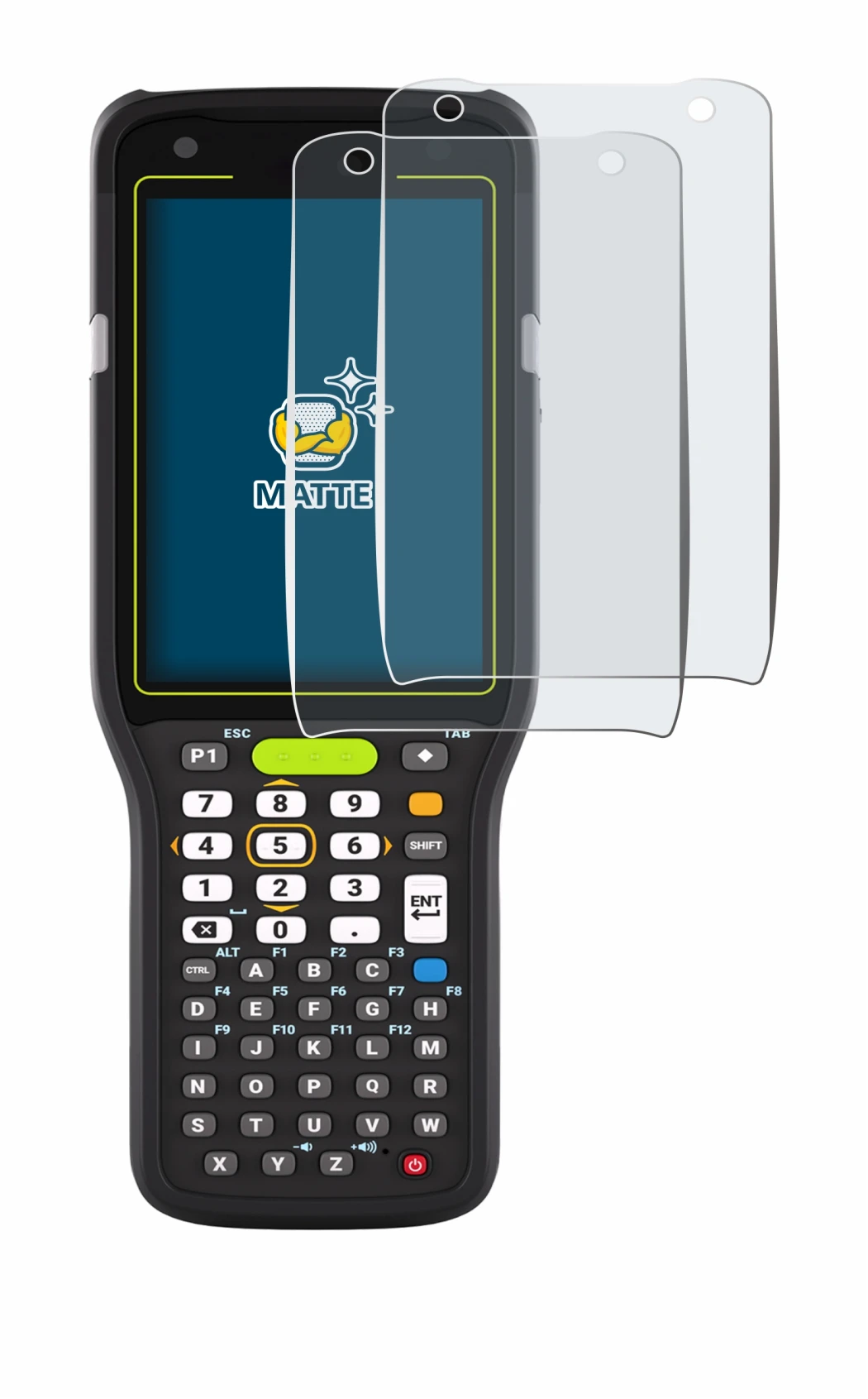 Image of the device Zebra MC3400 with a wide variety of screen protectors.