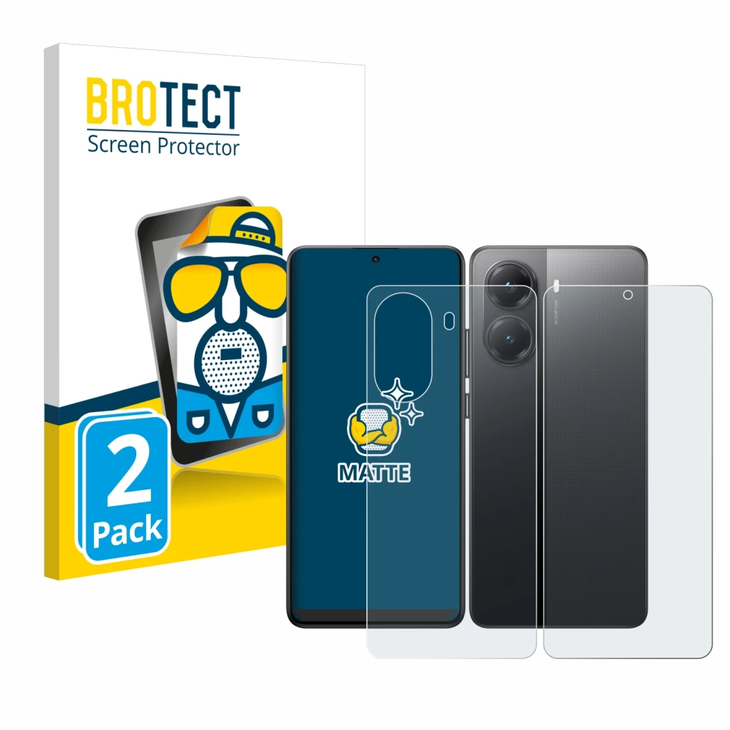 Front side of a product packaging with the brand logo BROTECT. Next to it is the device Xiaomi Poco X7 Pro (Front+Back) shown