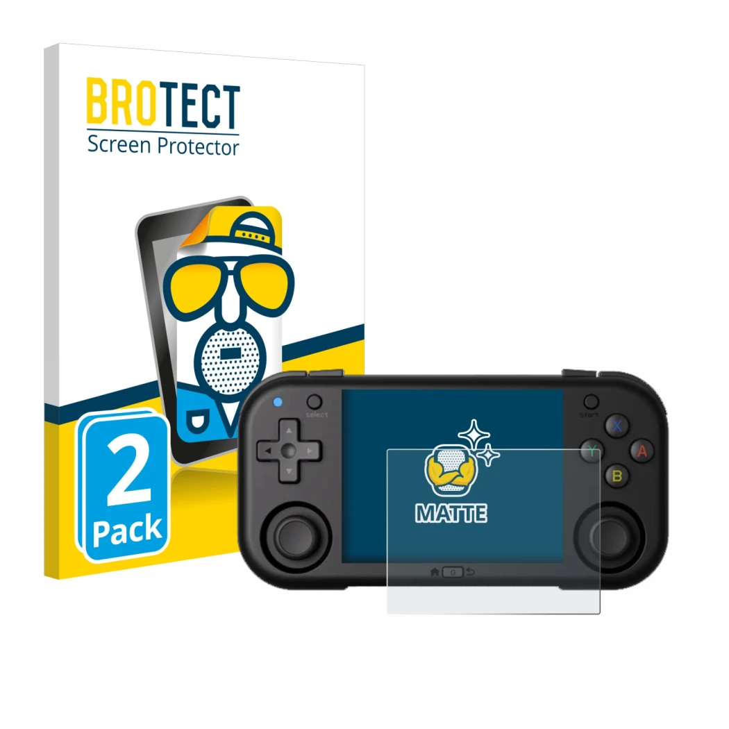 Front side of a product packaging with the brand logo BROTECT. Next to it is the device Magicx Mini Zero 28 shown with the cor