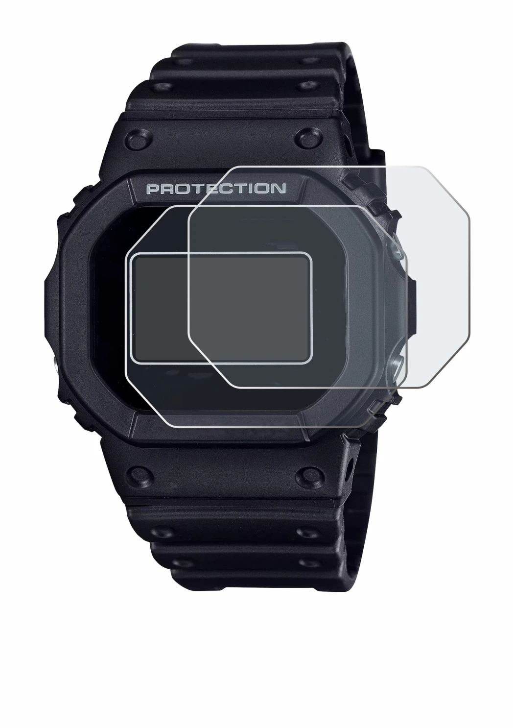 Image of the device Casio G-Shock DW-5600RL-1 with a wide variety of screen protectors.