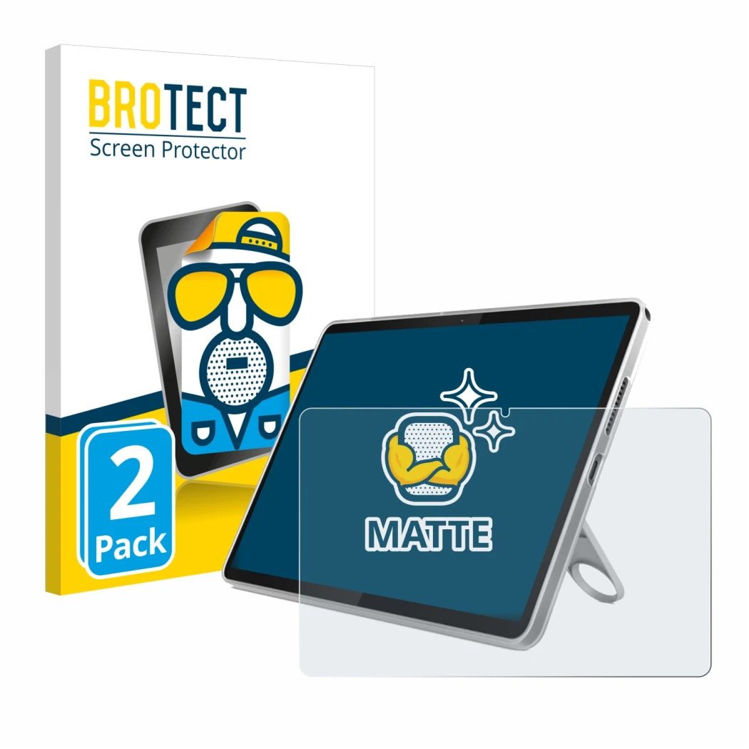 Front side of a product packaging with the brand logo BROTECT. Next to it is the device Lenovo Tab 10.1