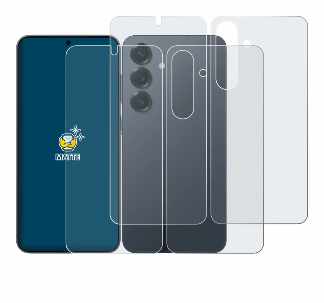 Image of the device Samsung Galaxy S25 (Front+Back) with a wide variety of screen protectors.