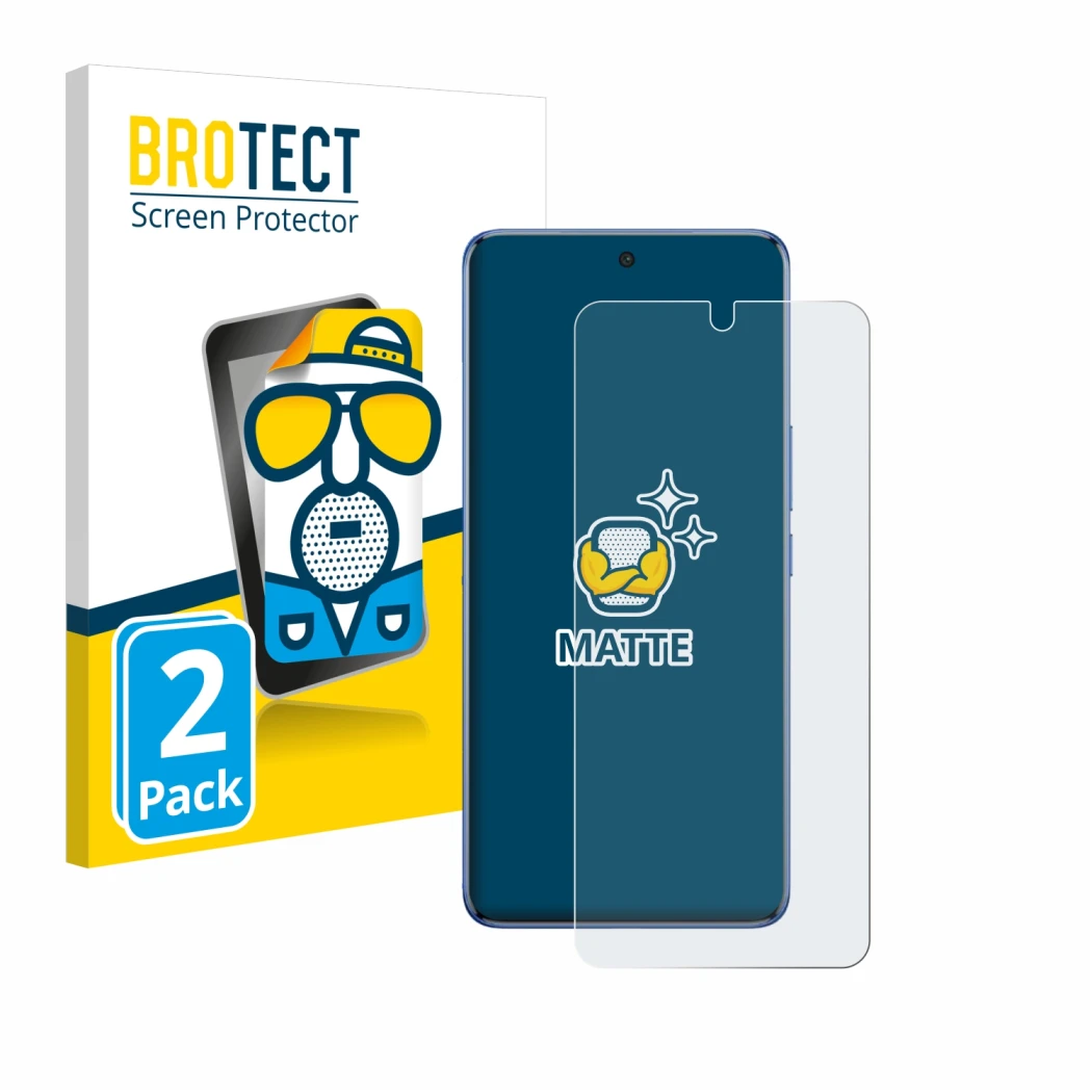 Front side of a product packaging with the brand logo BROTECT. Next to it is the device Vivo V50 shown with the corresponding