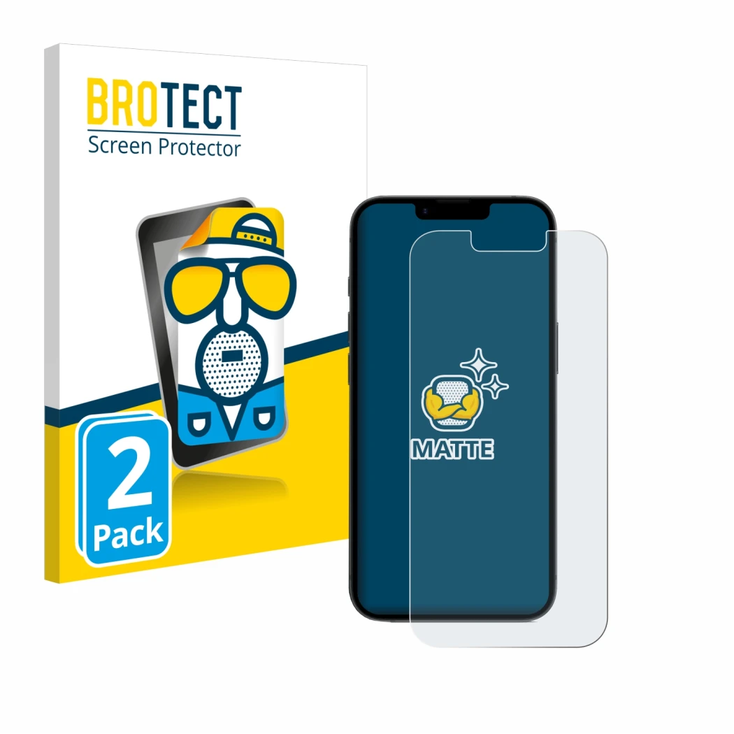 Front side of a product packaging with the brand logo BROTECT. Next to it is the device Apple iPhone 16e shown with the corres