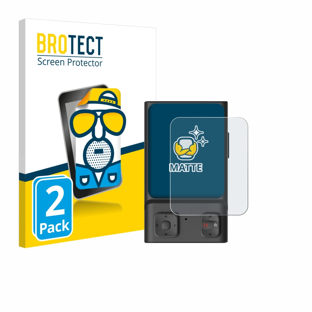 Front side of a product packaging with the brand logo BROTECT. Next to it is the device Hoverair Beacon shown with the corresp