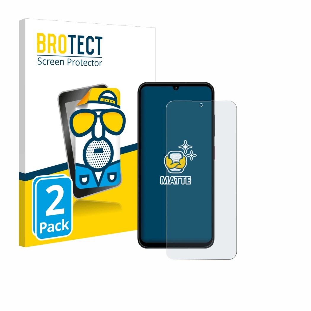 Front side of a product packaging with the brand logo BROTECT. Next to it is the device ZTE Blade A55 shown with the correspon
