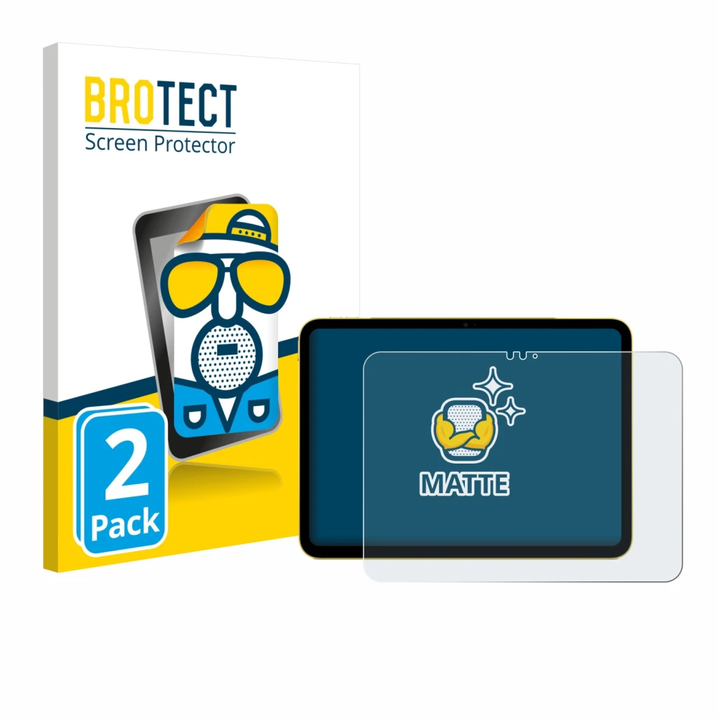 Front side of a product packaging with the brand logo BROTECT. Next to it is the device Apple iPad Air 11