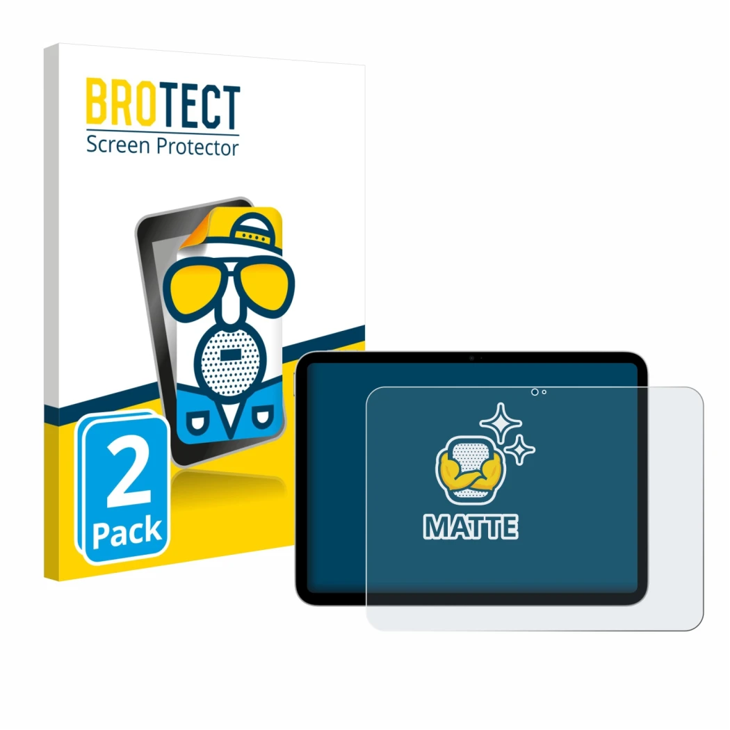 Front side of a product packaging with the brand logo BROTECT. Next to it is the device Apple iPad A16 11