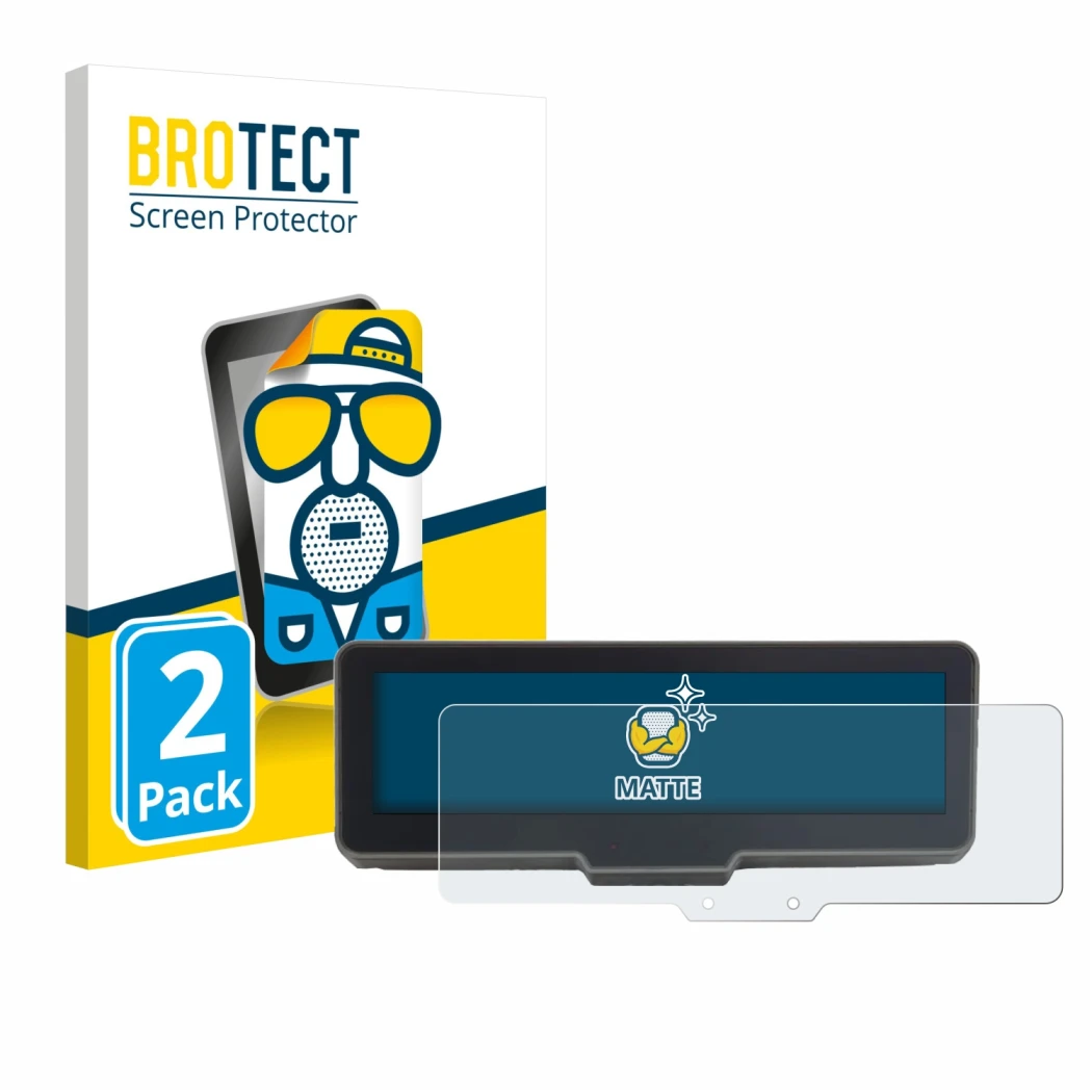 Front side of a product packaging with the brand logo BROTECT. Next to it is the device KTM 990 Duke R 2025 shown with the cor