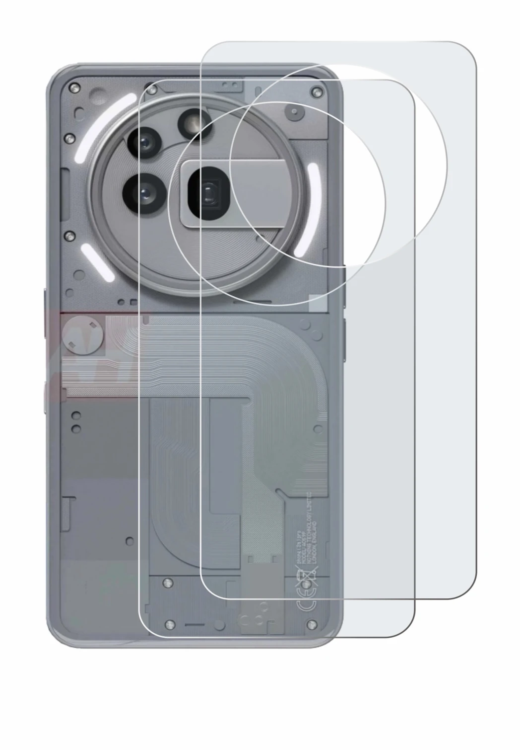 Image of the device Nothing Phone (3a) Pro (Back) with a wide variety of screen protectors.