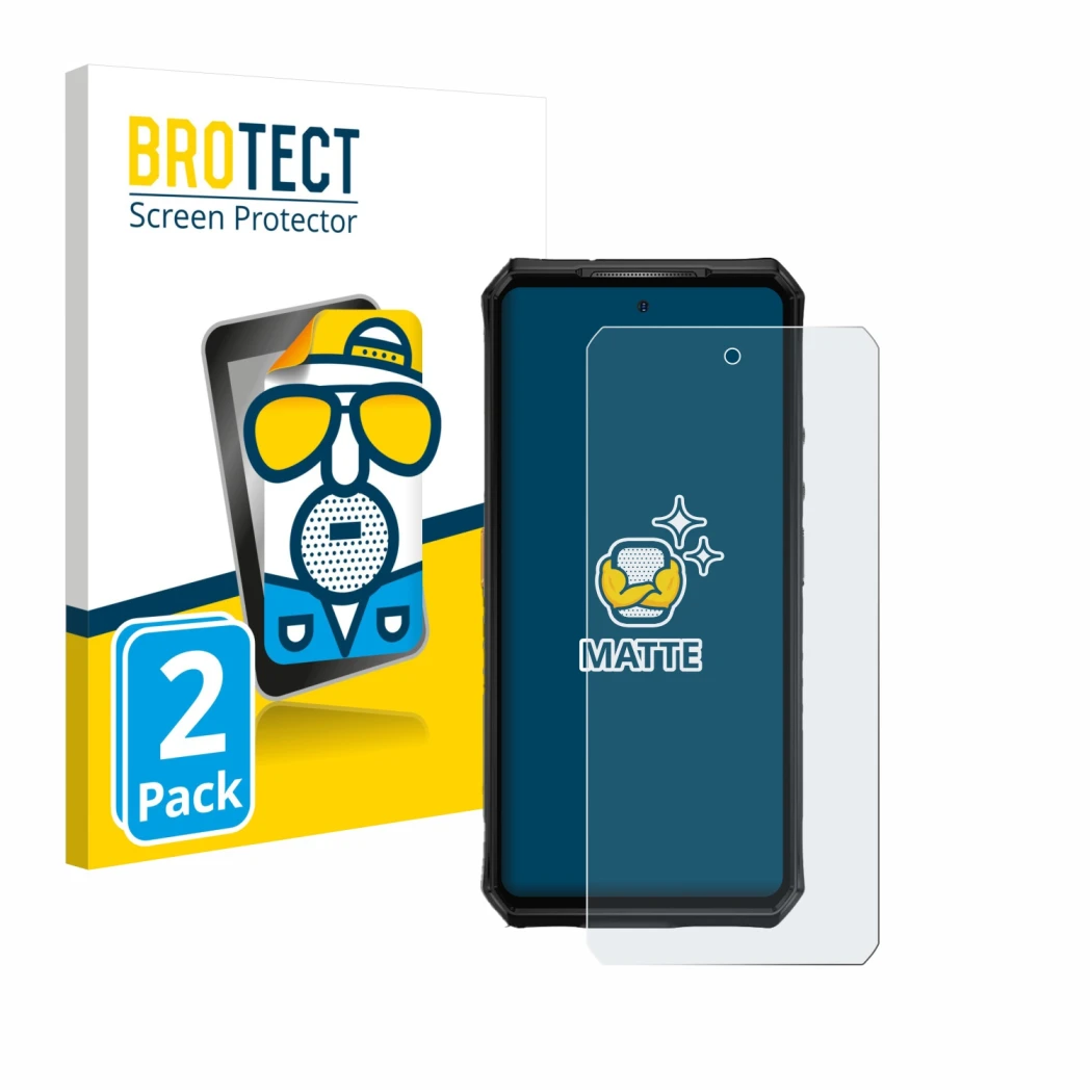 Front side of a product packaging with the brand logo BROTECT. Next to it is the device Ulefone Armor 28 Ultra Thermal shown w