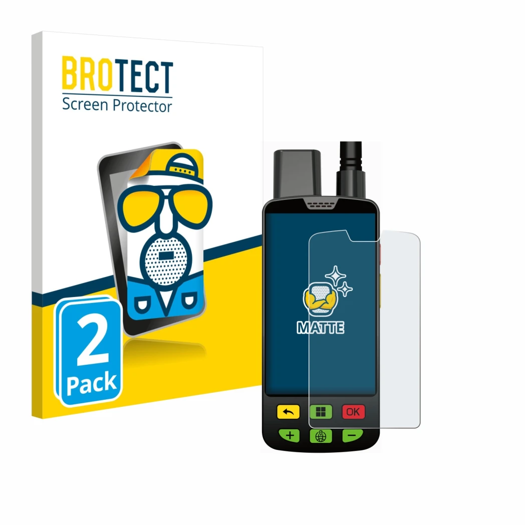 Front side of a product packaging with the brand logo BROTECT. Next to it is the device Aduro Locit GPS shown with the corresp