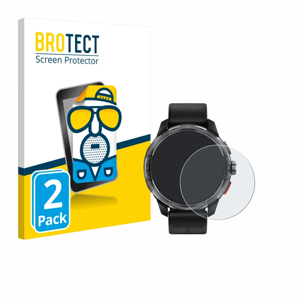 Front side of a product packaging with the brand logo BROTECT. Next to it is the device Haylou Solar Ultra shown with the corr