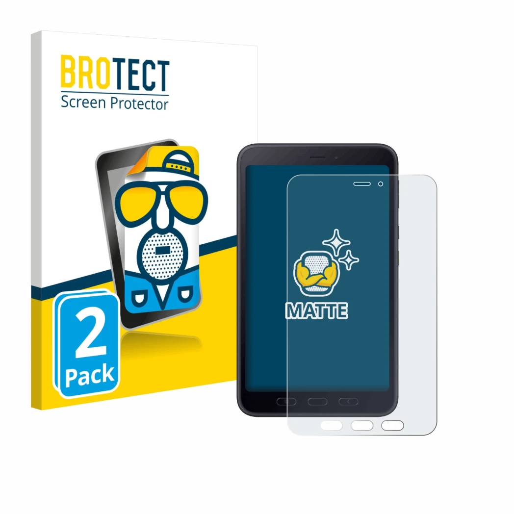 Front side of a product packaging with the brand logo BROTECT. Next to it is the device Samsung galaxy Tab Active 5 5G Enterpr