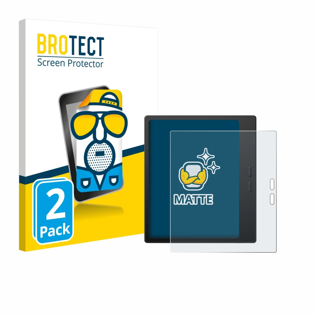 Front side of a product packaging with the brand logo BROTECT. Next to it is the device Boox Go 7 shown with the corresponding