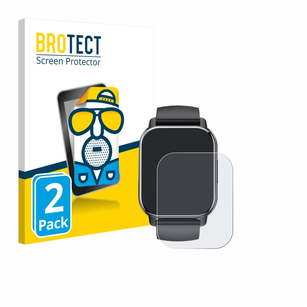 Front side of a product packaging with the brand logo BROTECT. Next to it is the device Poounur T80 1.95