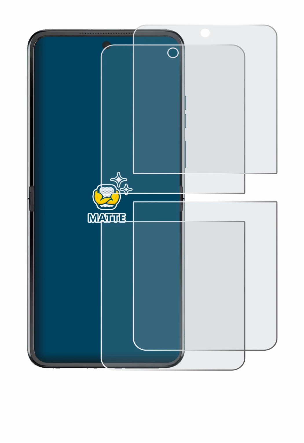 Image of the device Motorola Razr 60 with a wide variety of screen protectors.