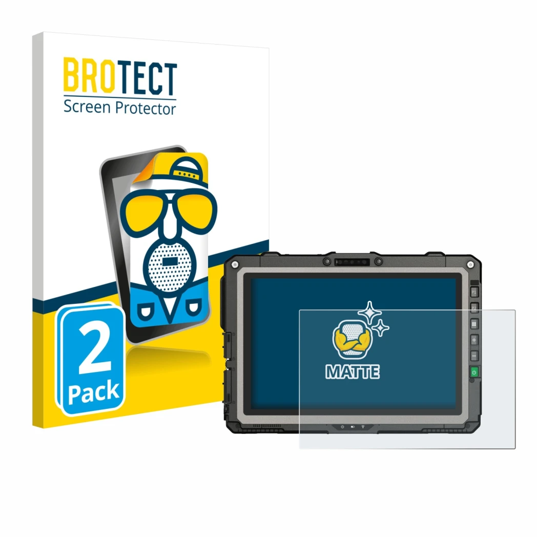 Front side of a product packaging with the brand logo BROTECT. Next to it is the device Getac UX10 G3 shown with the correspon