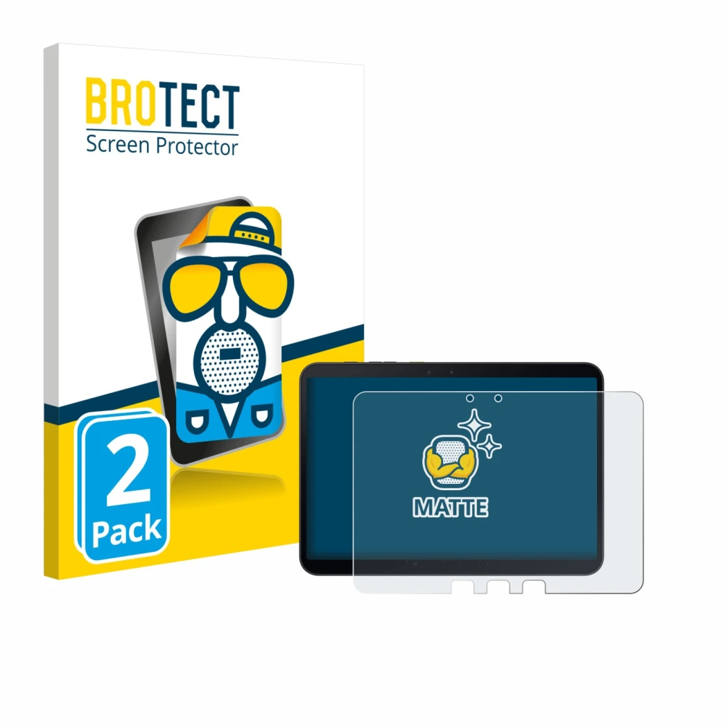 Front side of a product packaging with the brand logo BROTECT. Next to it is the device Samsung Galaxy Tab Active 5 Pro shown 