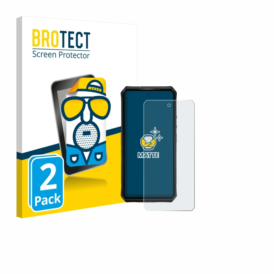 Front side of a product packaging with the brand logo BROTECT. Next to it is the device Ulefone Armor 28 Pro shown with the co