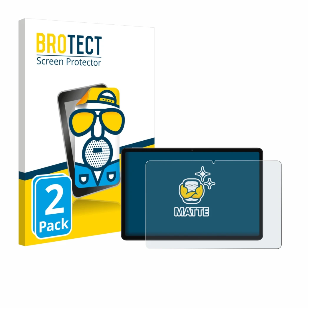 Front side of a product packaging with the brand logo BROTECT. Next to it is the device Xiaomi Redmi Pad 2 shown with the corr