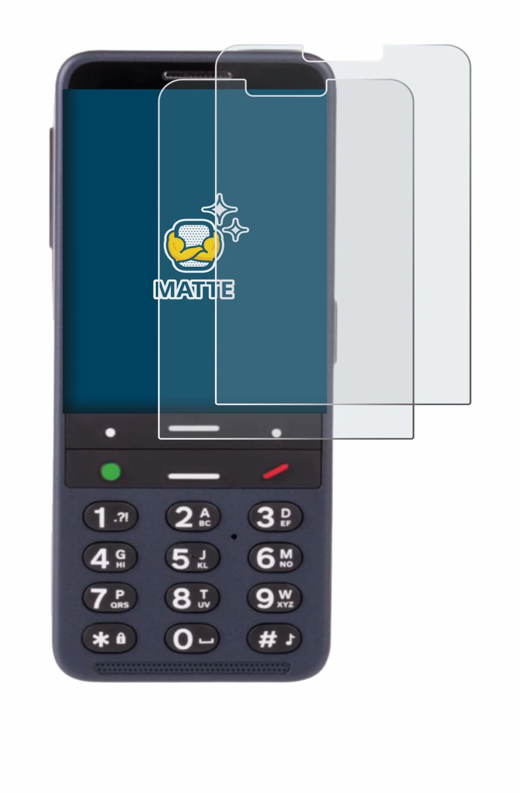 Image of the device BlindShell Classic 3 with a wide variety of screen protectors.