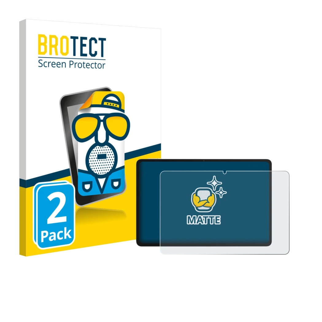 Front side of a product packaging with the brand logo BROTECT. Next to it is the device Honor Pad 10 shown with the correspond