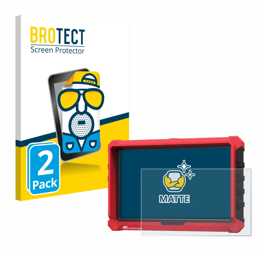 Front side of a product packaging with the brand logo BROTECT. Next to it is the device Lilliput A7s 7