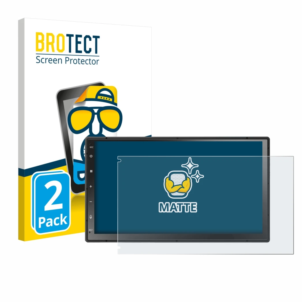 Front side of a product packaging with the brand logo BROTECT. Next to it is the device Atoto A5LG2B7T 7