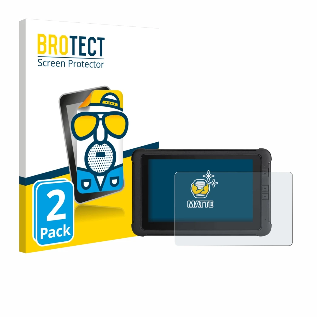 Front side of a product packaging with the brand logo BROTECT. Next to it is the device Webfleet PRO 8475 shown with the corre