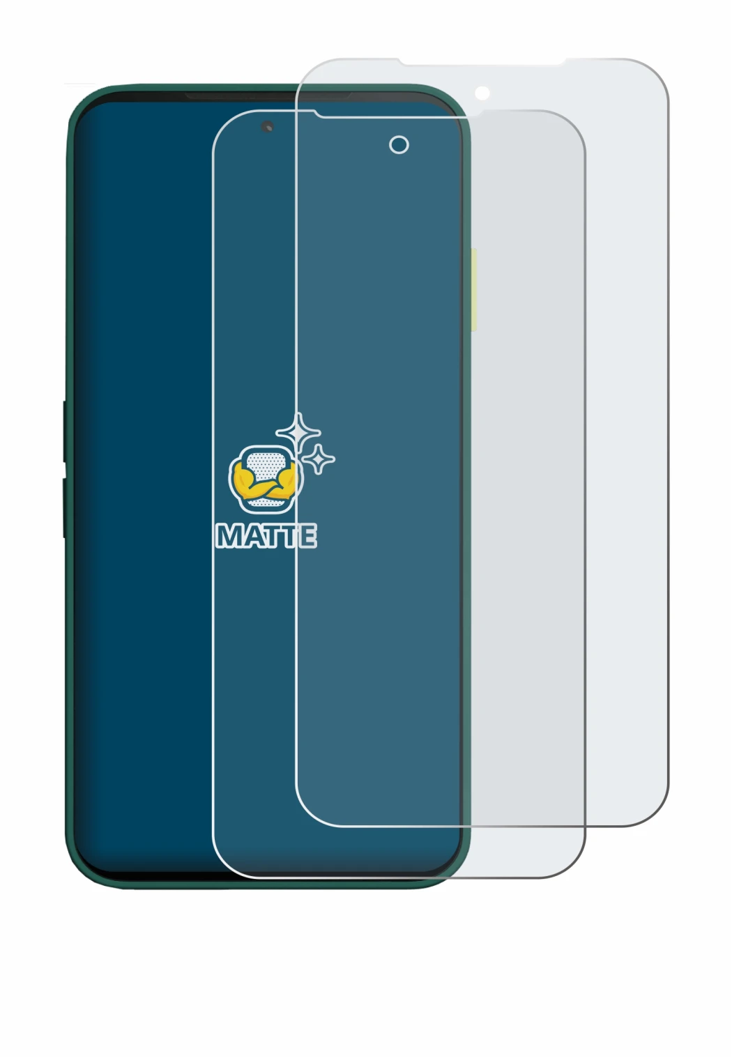 Image of the device Fairphone 6 with a wide variety of screen protectors.