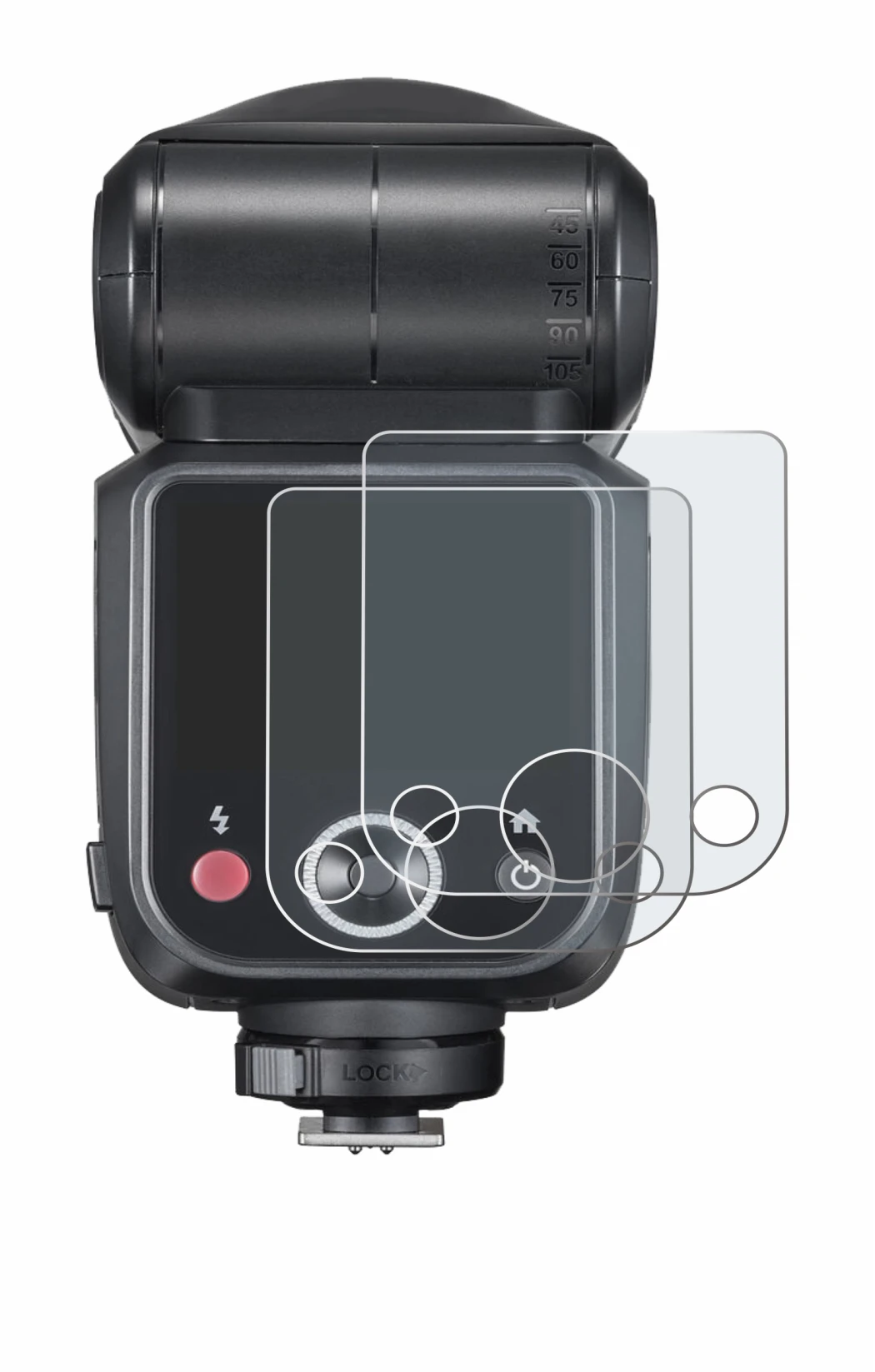 Image of the device Godox V100 with a wide variety of screen protectors.