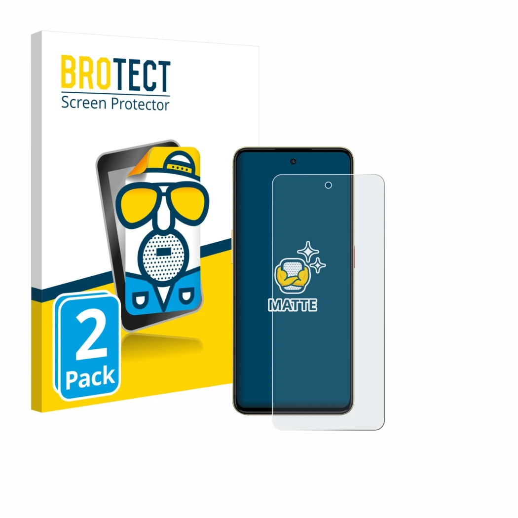 Front side of a product packaging with the brand logo BROTECT. Next to it is the device Nubia Neo 3 shown with the correspondi