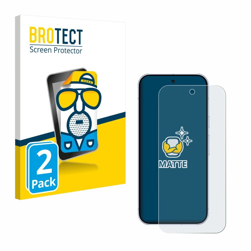 Front side of a product packaging with the brand logo BROTECT. Next to it is the device Google Pixel 10 Pro shown with the cor