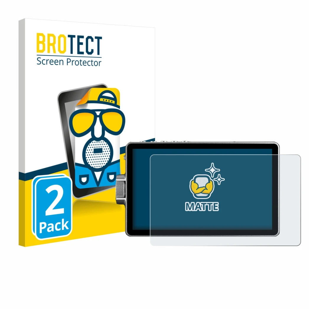 Front side of a product packaging with the brand logo BROTECT. Next to it is the device Viltrox DC-A1 2800 shown with the corr