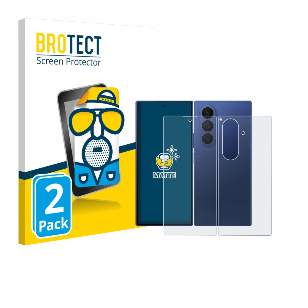 Front side of a product packaging with the brand logo BROTECT. Next to it is the device Samsung Galaxy Z Fold 7 (Front+Back) s