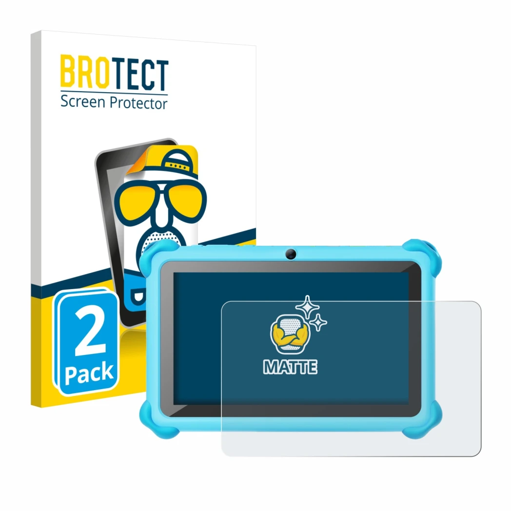 Front side of a product packaging with the brand logo BROTECT. Next to it is the device zcobro KIDS710 7