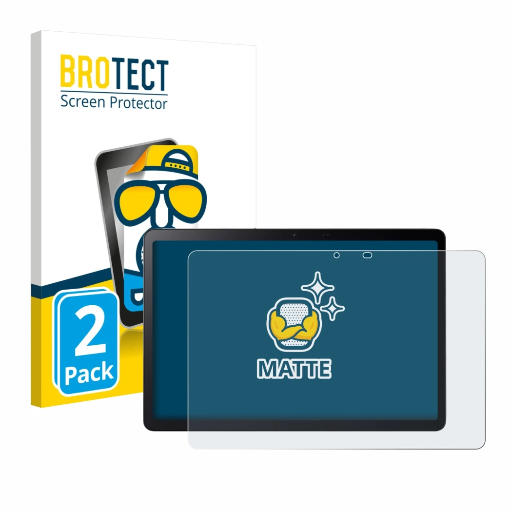 Front side of a product packaging with the brand logo BROTECT. Next to it is the device Acer Iconia V11-11 shown with the corr