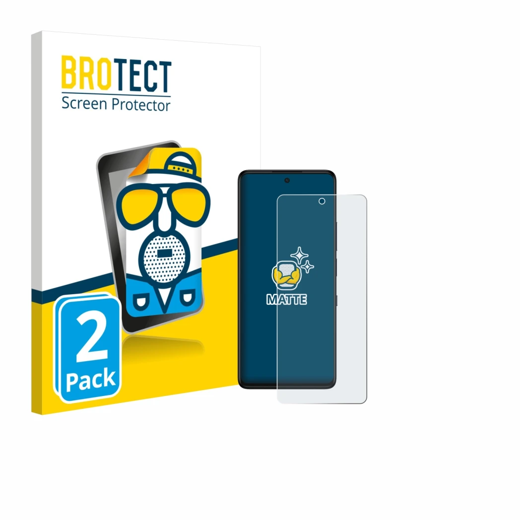 Front side of a product packaging with the brand logo BROTECT. Next to it is the device TCL 50 Pro NXTPaper 5G shown with the 