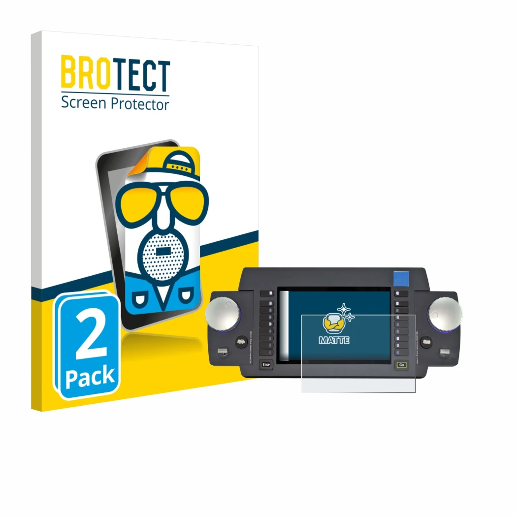 Front side of a product packaging with the brand logo BROTECT. Next to it is the device ESU Ecos 50220 shown with the correspo
