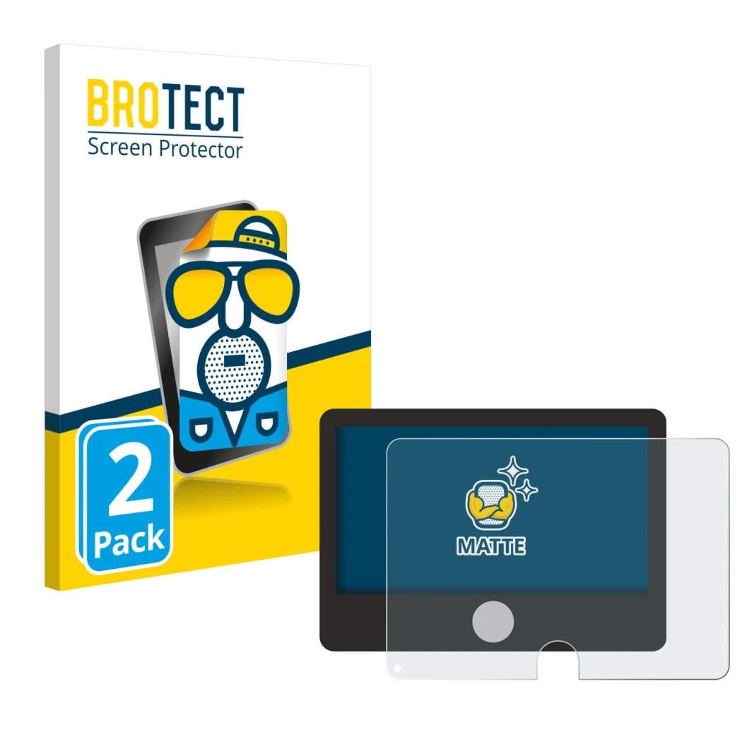 Front side of a product packaging with the brand logo BROTECT. Next to it is the device Dynavin D9-DCX Plus Flex - C shown wit