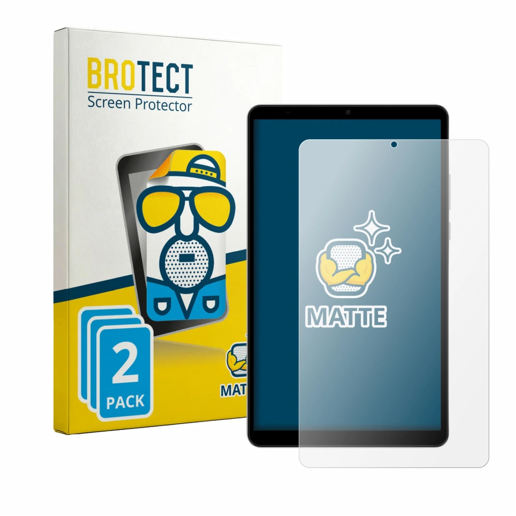 Front side of a product packaging with the brand logo BROTECT. Next to it is the device Honor Pad X7 shown with the correspond