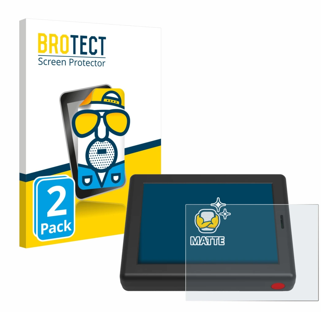 Front side of a product packaging with the brand logo BROTECT. Next to it is the device XC Tracer Maxx III shown with the corr