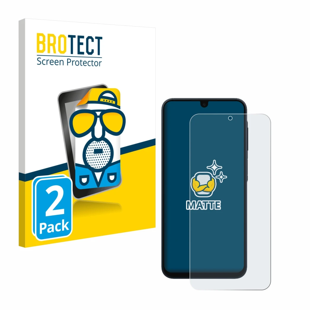 Front side of a product packaging with the brand logo BROTECT. Next to it is the device Samsung Galaxy A17 5G shown with the c